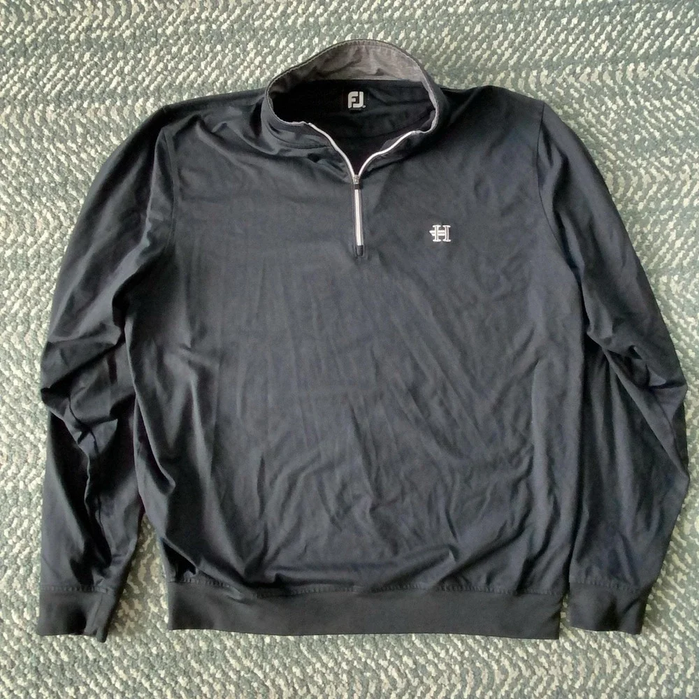 FootJoy Pullover Mens Large Blue 1/4 Zip Long Sleeve Mock Neck Golf Top H Logo